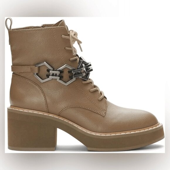 NWT Vince Camuto Keltana Combat Boot Tan Leather Tie Ankle Boot Size 8.5 Women - Picture 3 of 5
